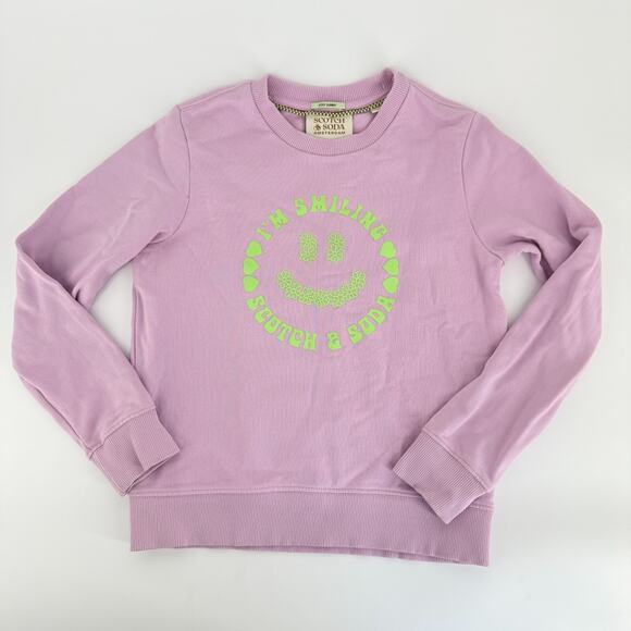 Scotch & Soda Kids Sweatshirt Size 10 Retro Smiley Face Graphic Crew Organic